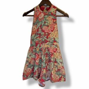 Kimchi Blue Floral Romper Open Back Red Pink Retro Fit & Flare Small